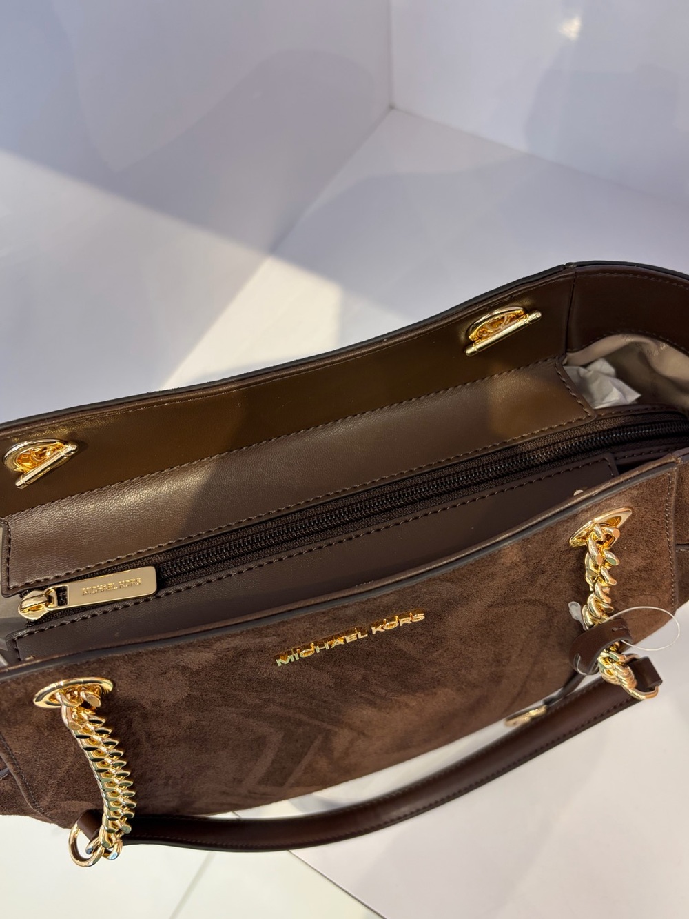 Michael Kors Chocolate Brown Suede Jet Set Travel Chain Tote Shoulder bag - Picture 5 of 13